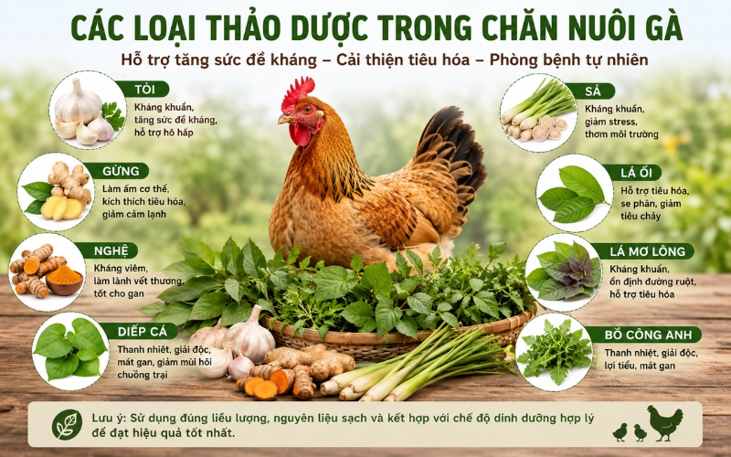 thức ăn thảo dược cho gà